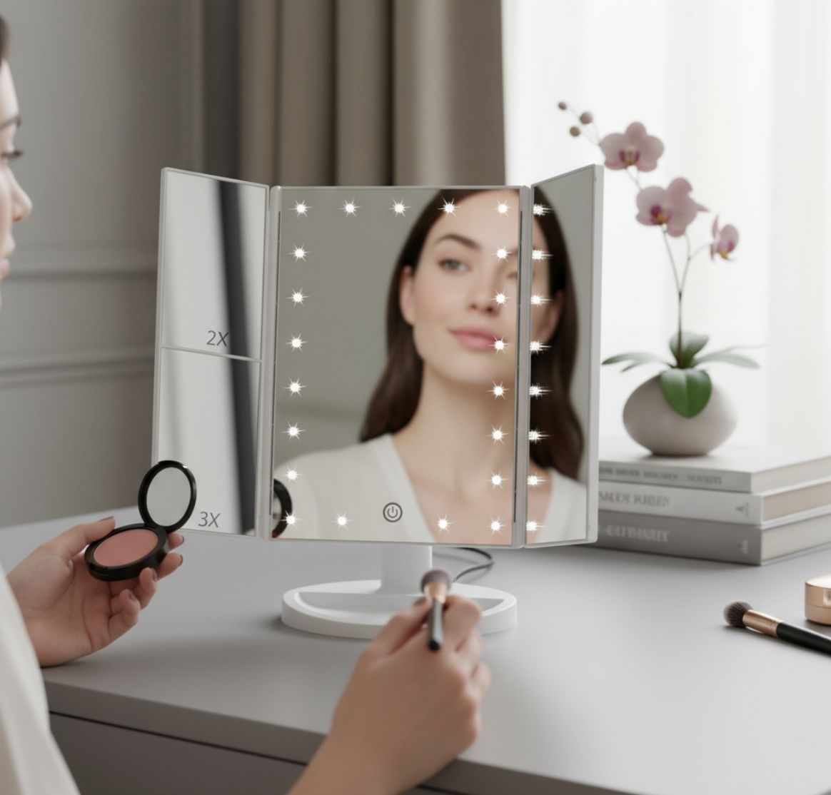 ESPEJO LUZ LED C/ BASE - 3 PANELES