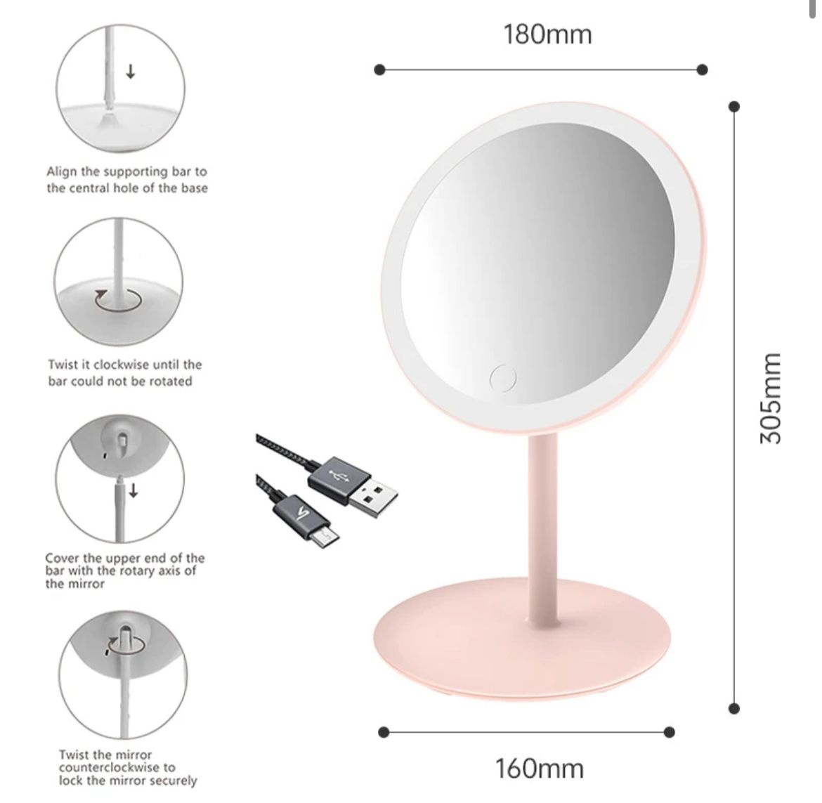 ESPEJO REDONDO CON LUZ LED Y BASE - Imagen 2