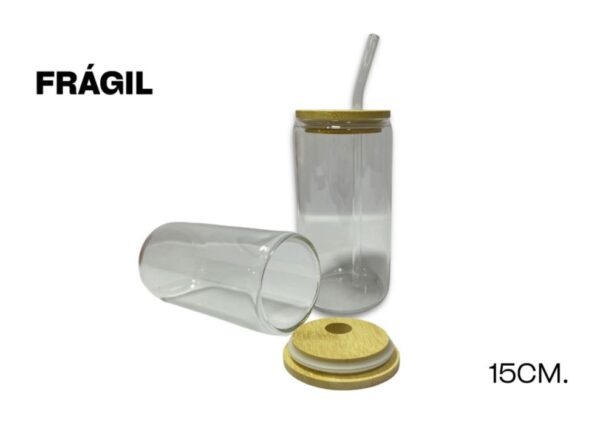 VASO DE VIDRIO CON TAPA DE MADERA (79)