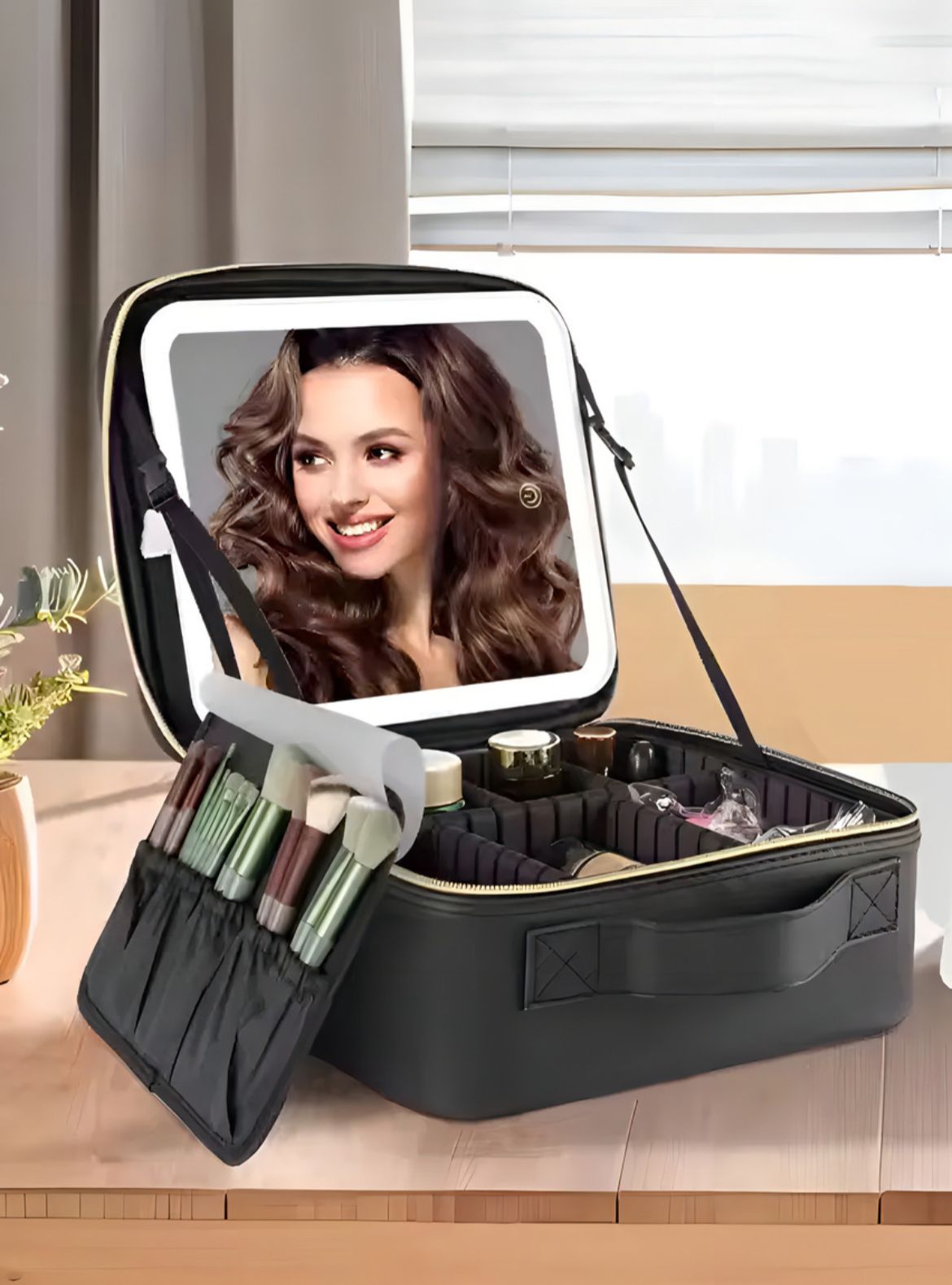 VALIJA PARA MAQUILLAJE CON ESPEJO Y LUZ